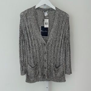 OSCAR DE LA RENTA SILVER SEQUINS SILK CARDIGAN SIZE S NWTS!